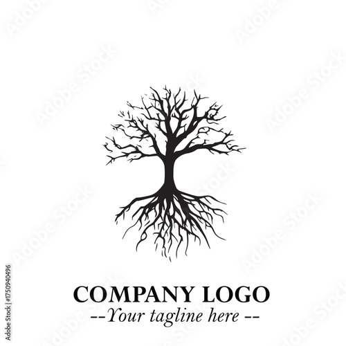 Root of the Tree Logo Symbol in Black and White Minimalist Vector Illustration Design