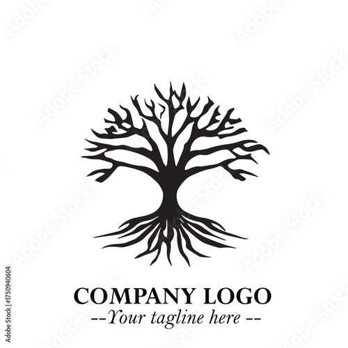 Root of the Tree Logo Symbol in Black and White Minimalist Vector Illustration Design