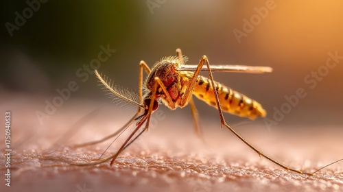 Wallpaper Mural Extreme close-up macro shot of a mosquito perched on human skin in sunlight Torontodigital.ca