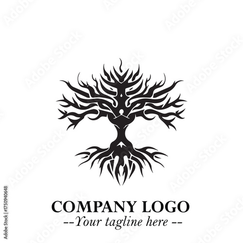Root of the Tree Logo Symbol in Black and White Minimalist Vector Illustration Design