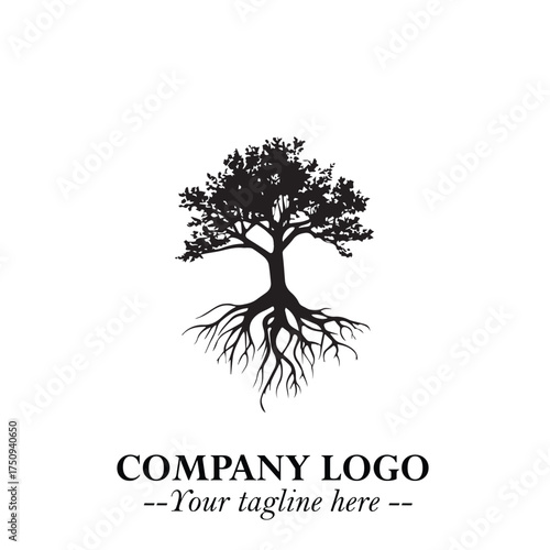 Root of the Tree Logo Symbol in Black and White Minimalist Vector Illustration Design
