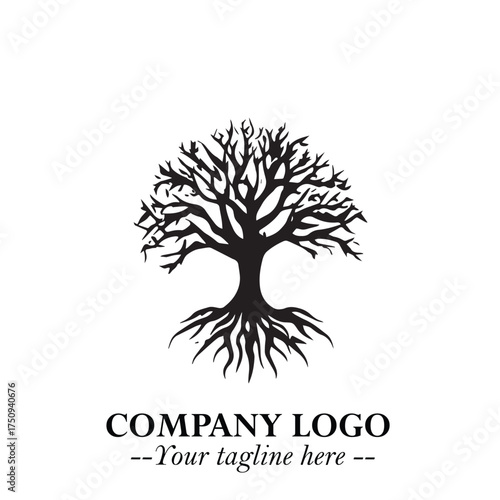 Root of the Tree Logo Symbol in Black and White Minimalist Vector Illustration Design