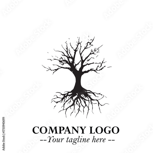 Root of the Tree Logo Symbol in Black and White Minimalist Vector Illustration Design