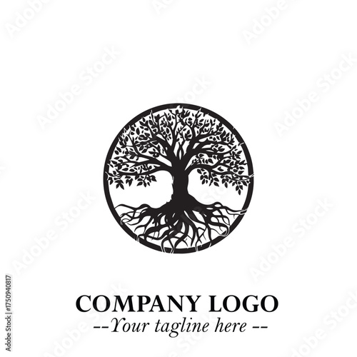 Root of the Tree Logo Symbol in Black and White Minimalist Vector Illustration Design