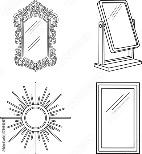 Art deco and sunburst mirror designs for creative coloring pages line art illustration for children's simple coloring book