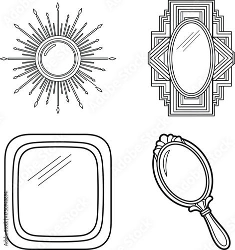 Vintage and modern mirror designs for coloring fun line art illustration for children's simple coloring book