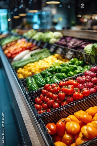 Modern bazaar counter: a vibrant display of fresh vegetables and fruits