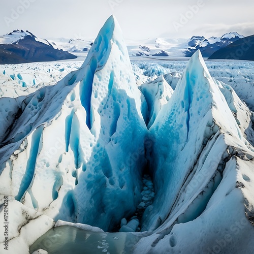 Majestic Blue Ice Peaks of a Vast Arctic Glacier.