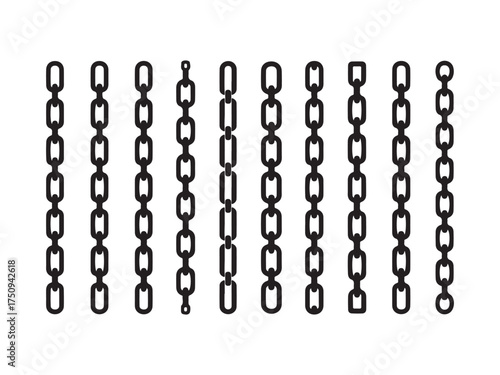 Chains Realistic Texture Metal Links Silhouette Vector Illustration