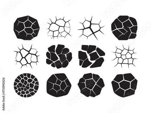 Cracked Earth Texture Pattern Set: Drought Terrain Vector Illustration