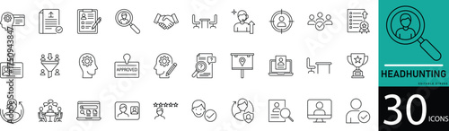  Minimal Headhunting Line Icon Set 30 Outline Symbols for Recruitment, HR, and Career Design
