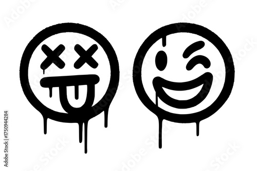 Playful Winking and Deadpan Graffiti Drip Emoji Faces
