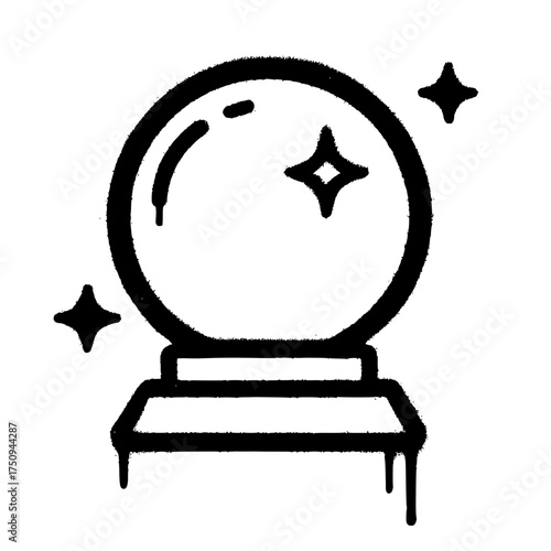 Sparkling crystal ball icon in black graffiti style isolated
