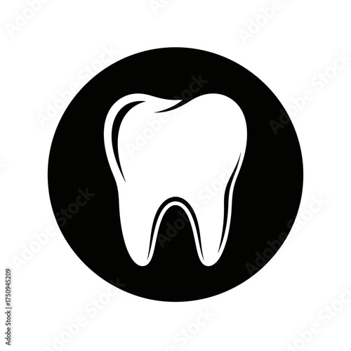 Healthy White Tooth in Black Circle Icon for Dental Care