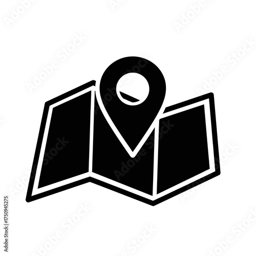 Location Pin on Folded Map Solid Icon for Navigation and Travel