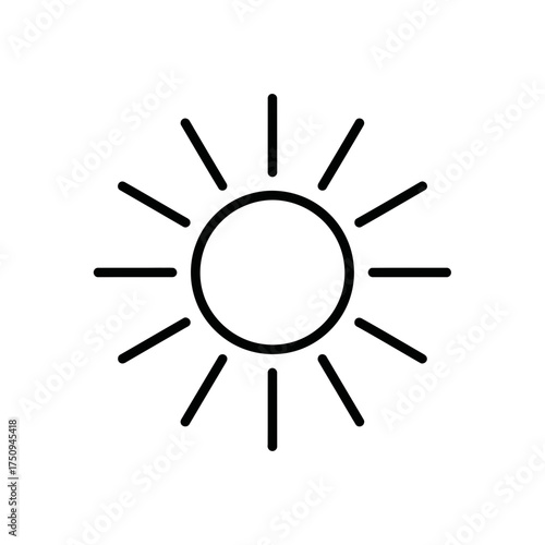 Sun Icon Symbol – Minimalist Black Sun Illustration for Weather or UI Design