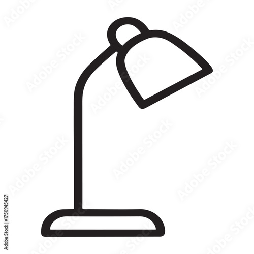 Simple black line art icon of a desk lamp on a white background