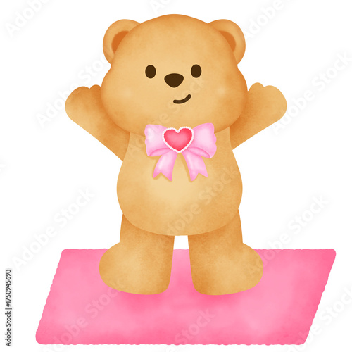 Watercolor Illustration of Teddy Bear on yoga mat