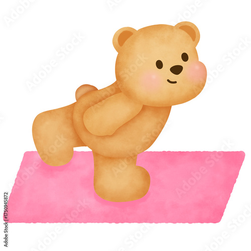 Watercolor Illustration of Bear Doing Yoga