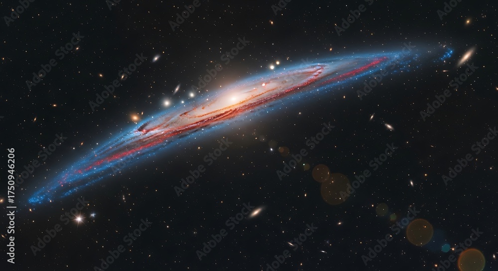 Fototapeta premium Spectacular cosmic spiral galaxy with bright central bulge and dust lanes.