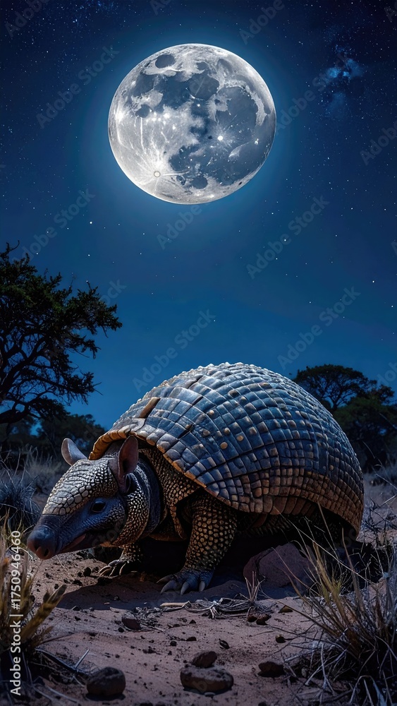 Fototapeta premium Armadillo Under Night Sky with Full Moon