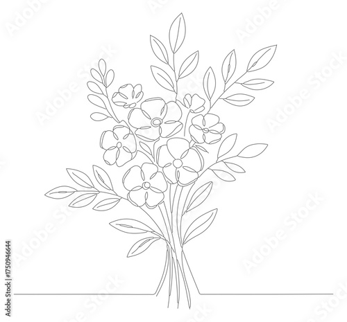 Minimalist Line Art Bouquet of Foliage Illustration Graphic Element