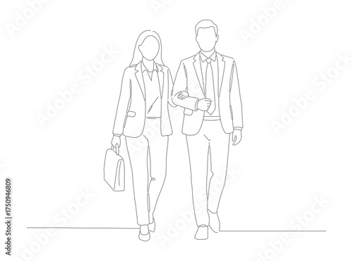 Minimalist Outline Walking Couple Figure Illustration Simple Line Drawing People