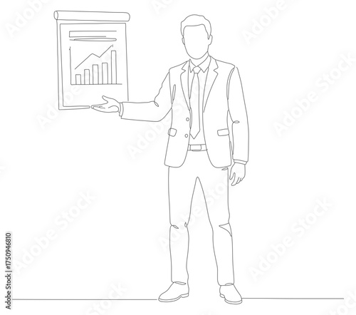 Minimalist Line Drawing Businessman Holding a Presentation Chart Graph