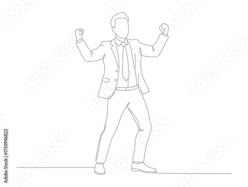Continuous Line Drawing Happy Businessman Celebrating Success Illustration