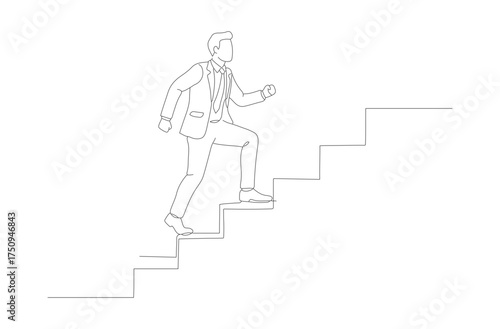 Line Art Businessman Climbing Staircase Success Achievement Challenge Illustration