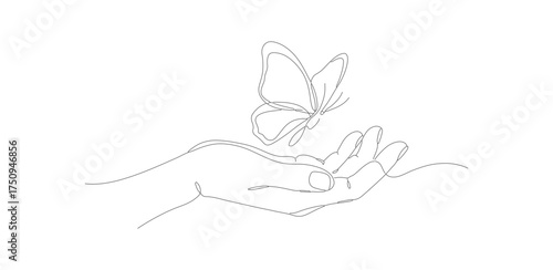 Line Art Butterfly on Hand Outline Simple Elegant Illustration Design