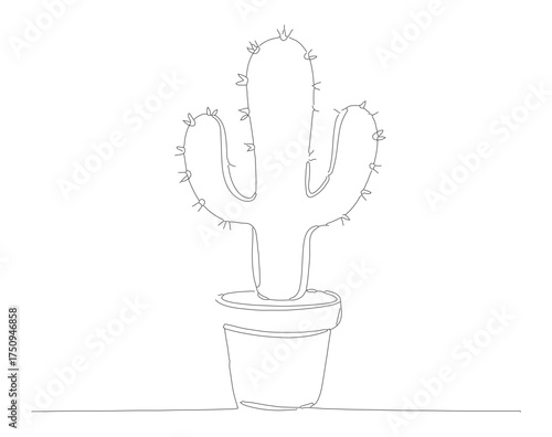 Outline Handdrawn Cactus in a Pot Plant Illustration Graphic Element