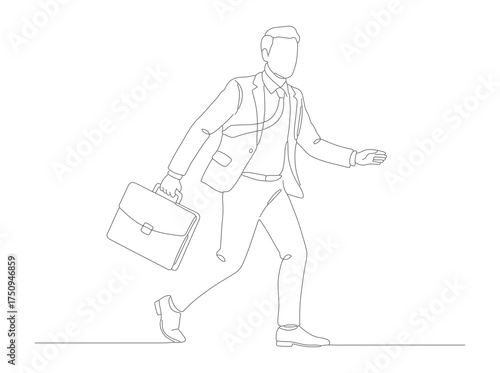 Minimalist Line Drawing Businessman Running with Briefcase Illustration Graphic
