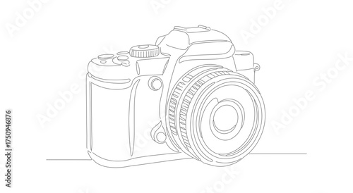 Minimalist Line Art DSLR Camera Illustration For Graphic Design Project
