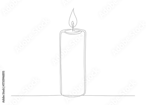 Minimalist Outline Single Candle Burning Flame Illustration on White Background