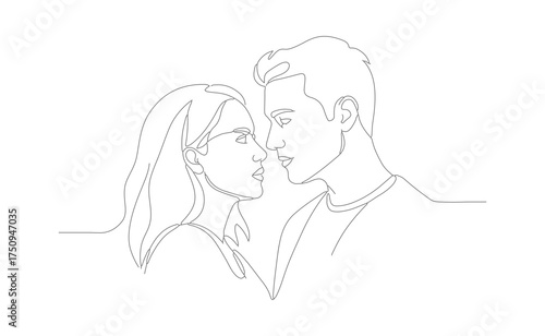 Minimalist Line Art Loving Couple Face Silhouette Romantic Illustration