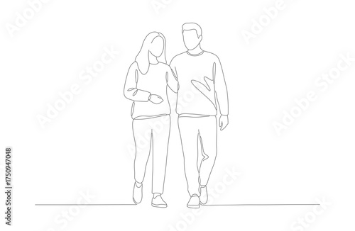 Simple Line Art People Walking Together Minimalist Couple Illustration