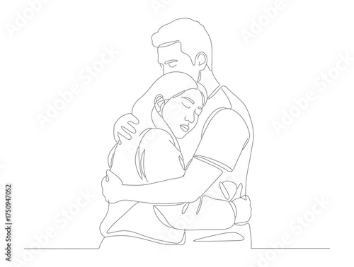 Minimalist Line Art Soldier Hugging Child Emotional Moment Illustration