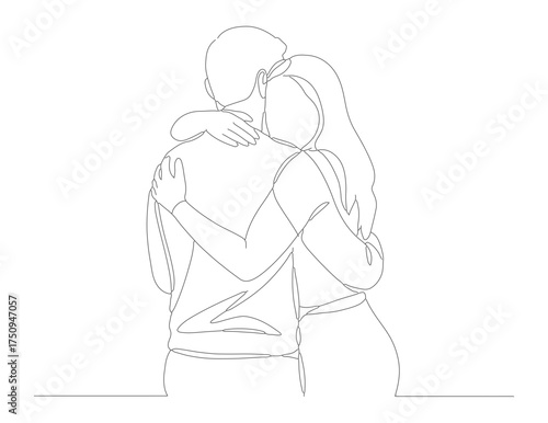 Minimalist Line Art Couple Embracing Illustration Romantic Relationship Depiction