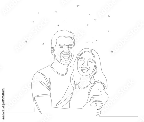 Minimalist One Line Drawing Young Couple Portrait Illustration Graphic Design