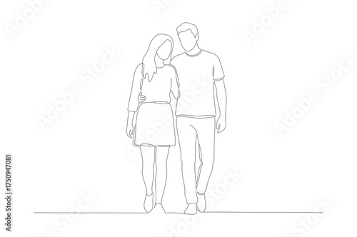 Minimalist Outline Romantic Couple Standing Together Line Art Illustration
