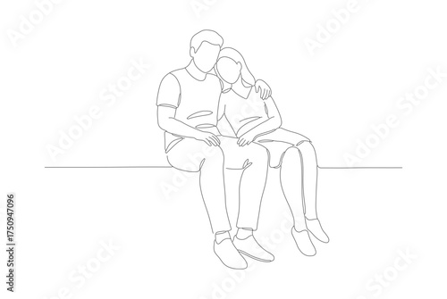 Simple Lineart Couple Sitting Together Relaxing Romance Relationship Illustration