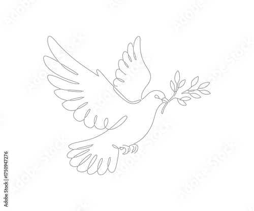 Minimalist Outline Dove with Olive Branch Symbol Peace Concept Design