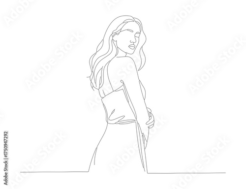 Elegant Outline Standing Woman Line Art Illustration Style Figure Drawing