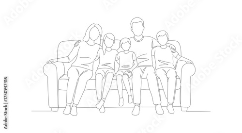 Minimalist Outline Drawing Family Together on Sofa Lifestyle Illustration