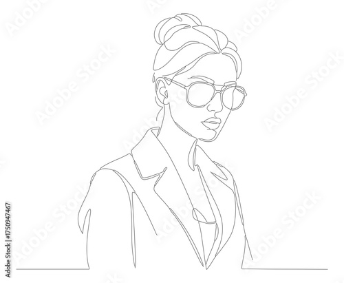 Minimalist Line Art Portrait of an Elegant Woman with Bun Hairstyle