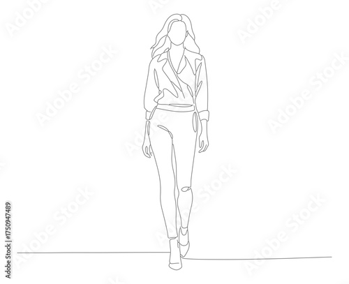 Minimalist Line Art Standing Woman Full Body Fashion Illustration Drawing