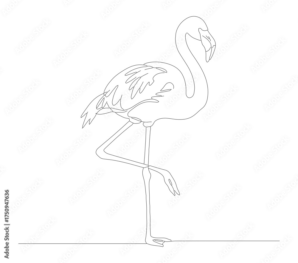Fototapeta premium Minimalist Line Art Standing Flamingo Wildlife Bird Silhouette Illustration
