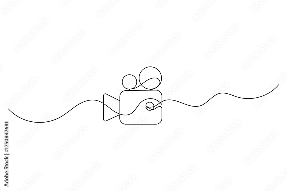 Obraz premium Video camera Continuous one line drawing of outline vector illustration.