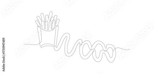 Minimalist Line Art French Fries and Ketchup Food Illustration